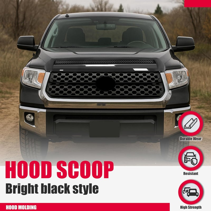 Kojem Hood Scoop Bulge Molding Compatible with 2014-2021 Toyota Tundra Platinum Style Color Code 202 Black Front Upper Grille - Image 3